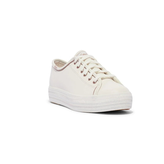 KEDS TRIPLE KICK LEATHER PIPING – WHITE/ROSE GOLD