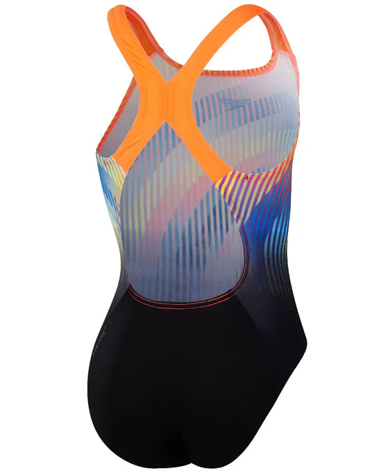 GIRLS DIGITAL PLACEMENT POWERBACK SWIMSUIT - BLACK/RED