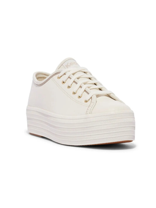 TRIPLE UP LEATHER PIPING WHITE/GOLD