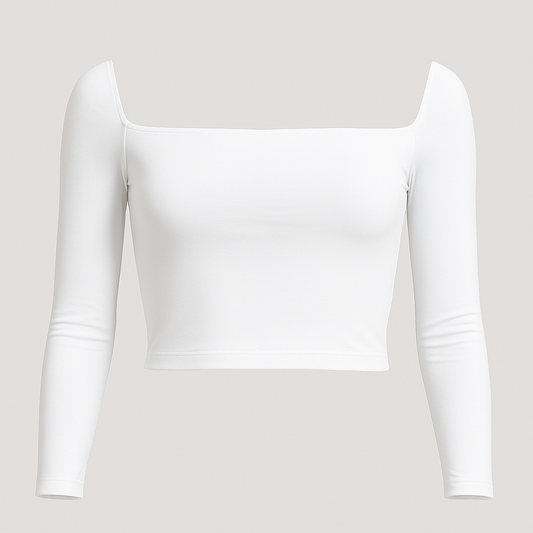 TOP MANGA LARGA ESCOTE CUADRADO BLANCO