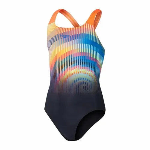 GIRLS DIGITAL PLACEMENT POWERBACK SWIMSUIT - BLACK/RED