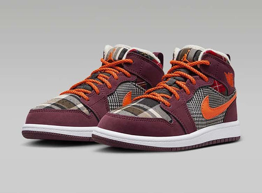 AIR JORDAN 1 MID NIGHT MAROON/ORANGE FD5460-608 # 4.5Y