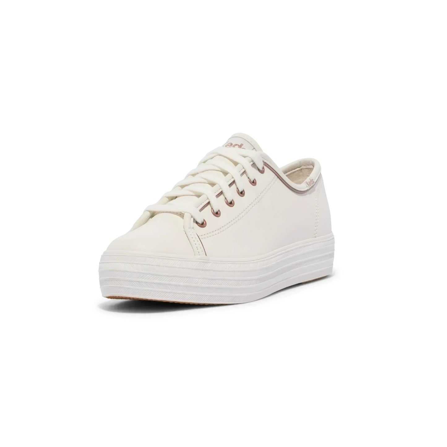 KEDS TRIPLE KICK LEATHER PIPING – WHITE/ROSE GOLD