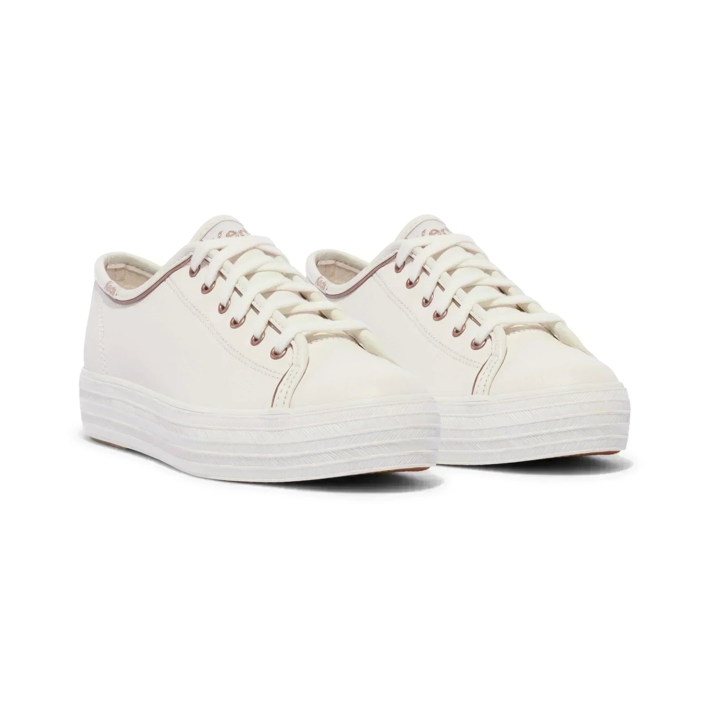KEDS TRIPLE KICK LEATHER PIPING – WHITE/ROSE GOLD