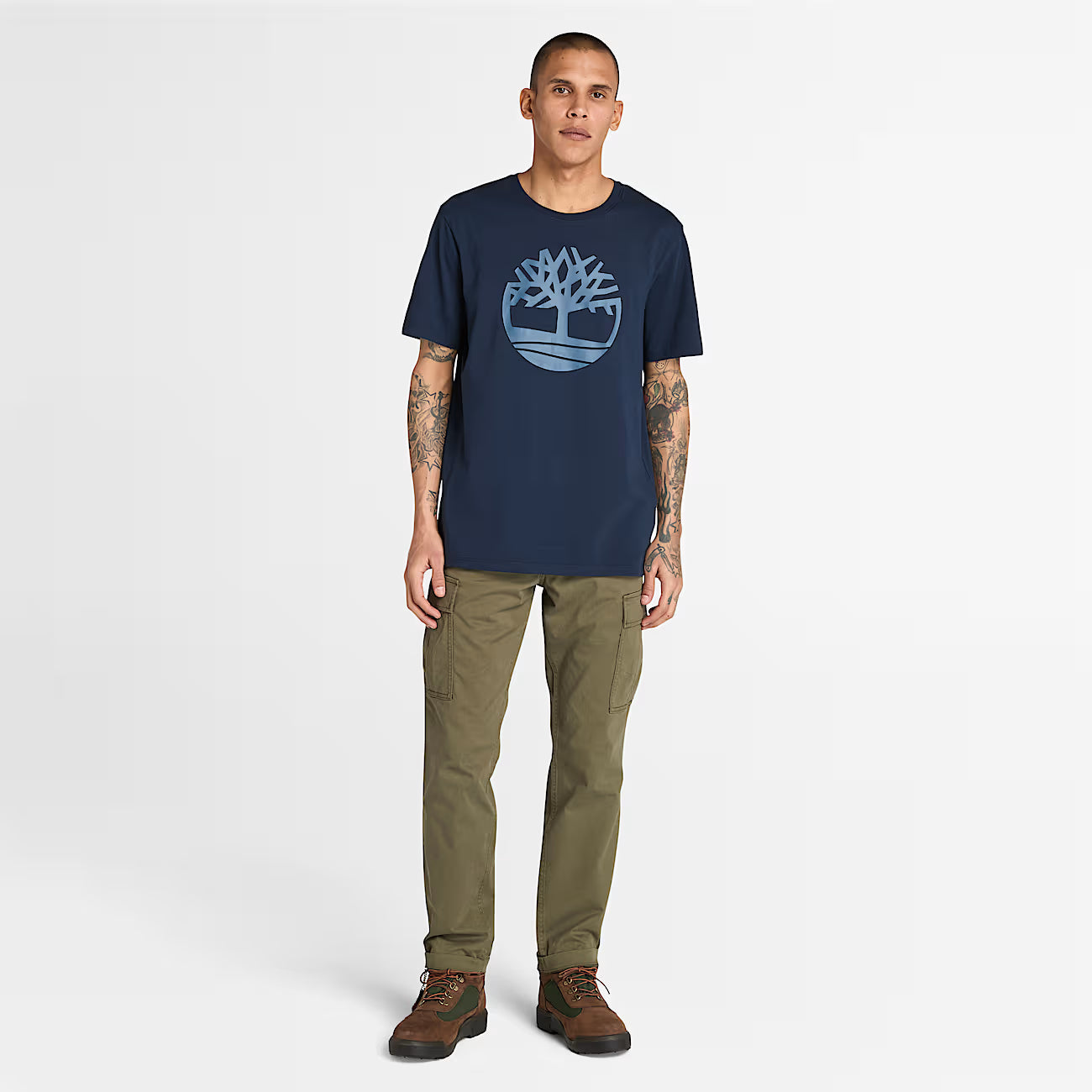 TIMBERLAND MEN'S NAVY BLUE KENN TREE LOGO SHORT SLEEVE
