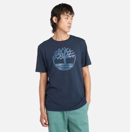TIMBERLAND MEN'S NAVY BLUE KENN TREE LOGO SHORT SLEEVE