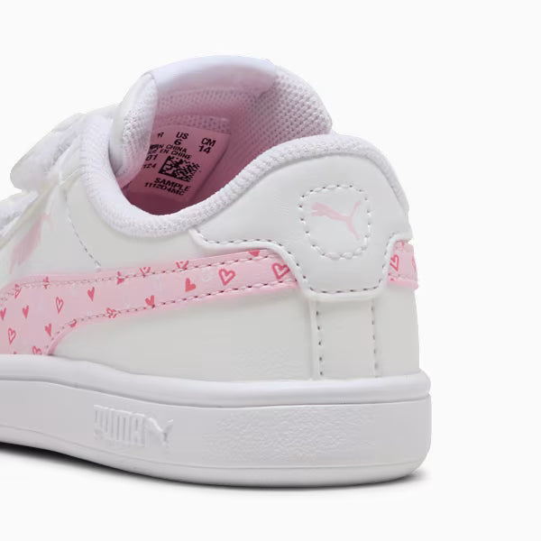 PUMA SMASH 3.0 HEARTY WHITE/PINK NIÑA INFANTE