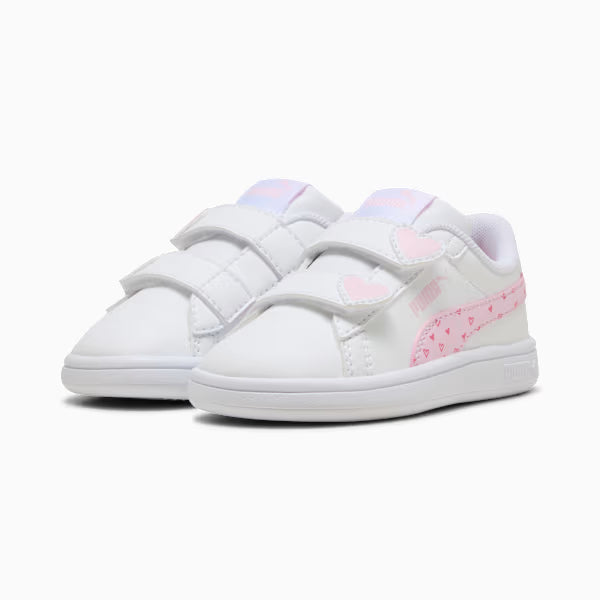 PUMA SMASH 3.0 HEARTY WHITE/PINK NIÑA INFANTE