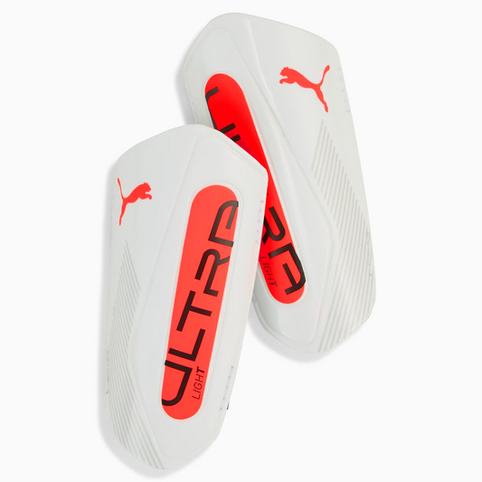 ESPINILLERAS CON CORREA DE FÚTBOL PUMA ULTRA LIGERAS WHT/ORANGE