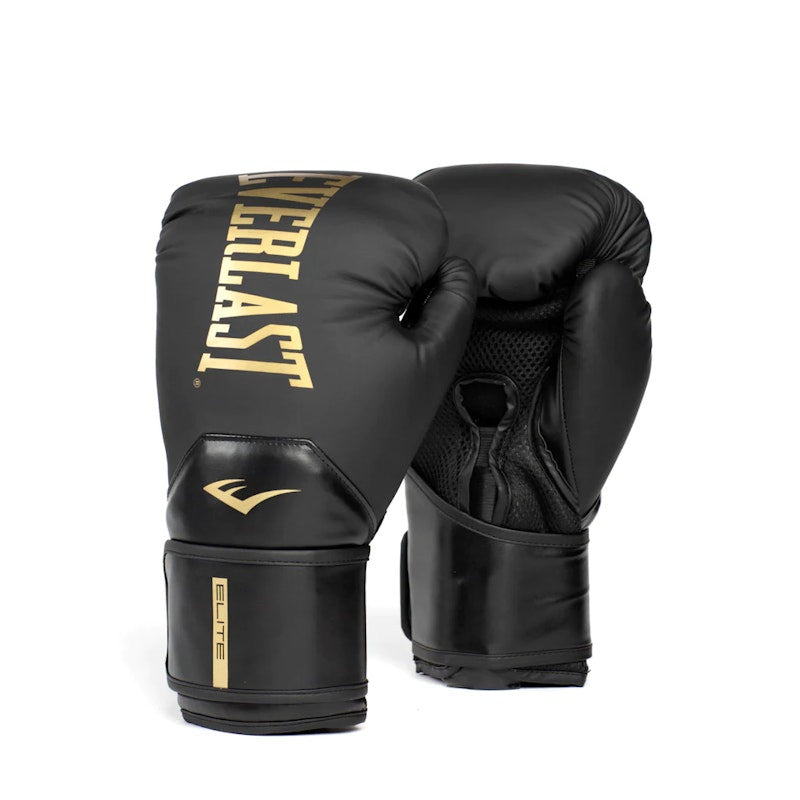 NEW EVERLAST ELITE BOXING GLOVES BLACK/GOLD 16OZ