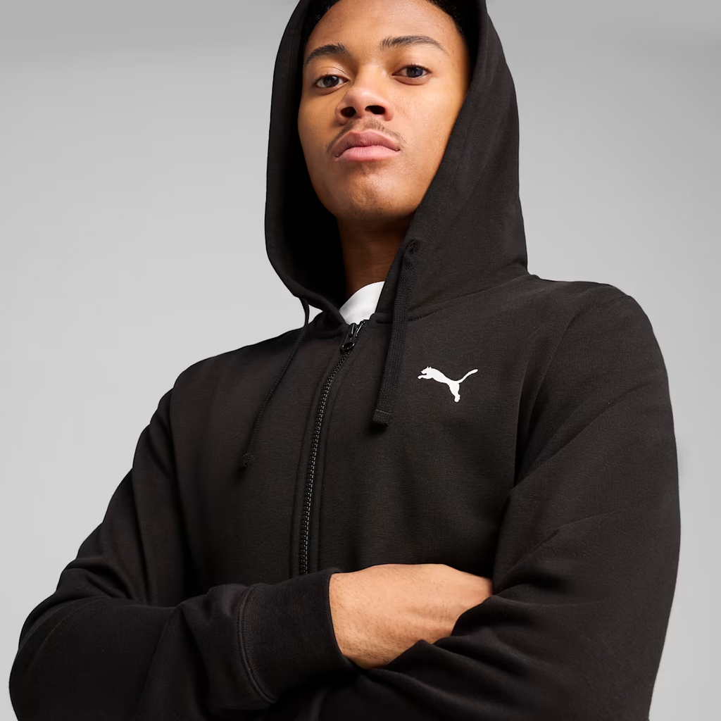 ESS SMALL PUMA LOGO FULL-ZIP HOODIE BLACK