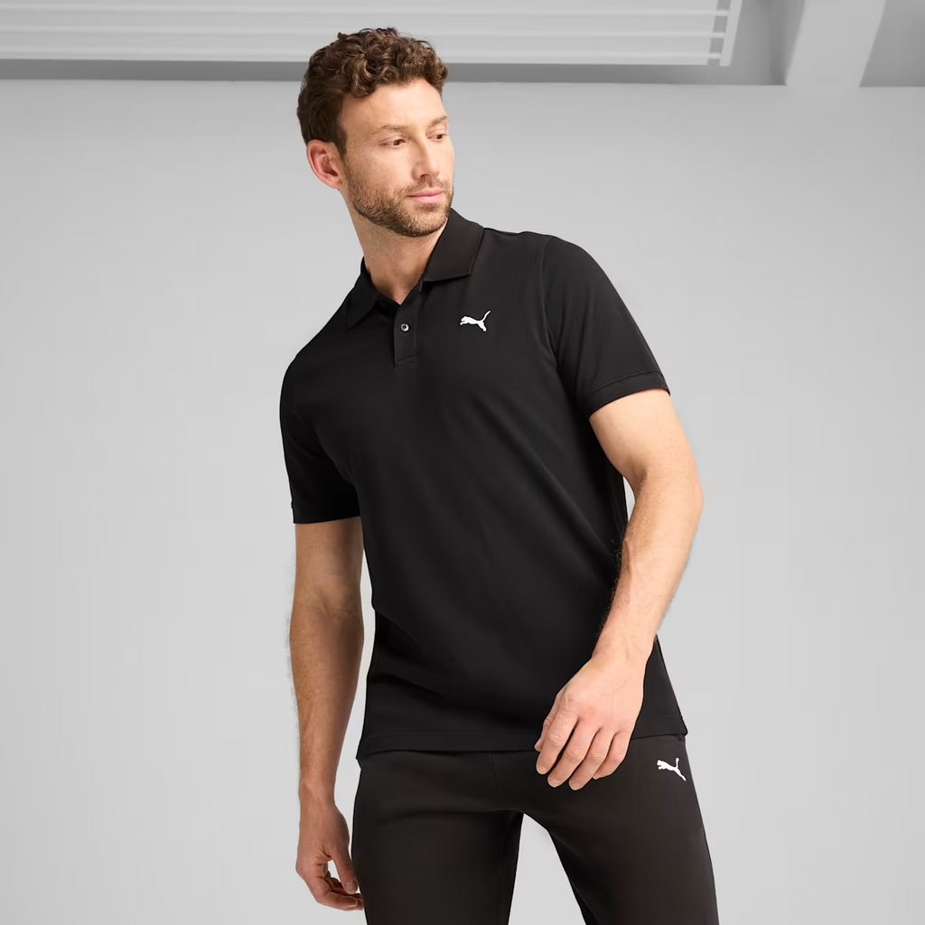 ESS SMALL PUMA LOGO PIQUE POLO BLACK