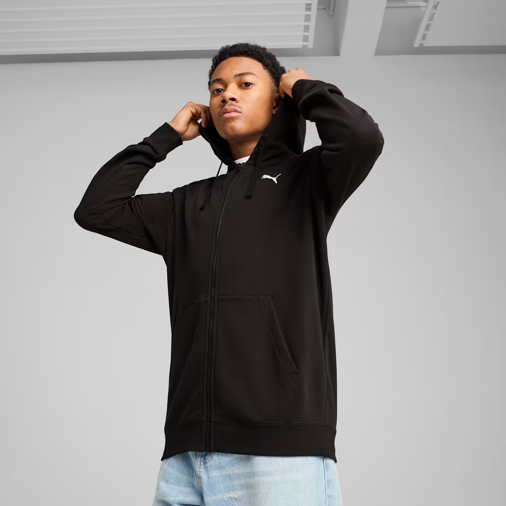 ESS SMALL PUMA LOGO FULL-ZIP HOODIE BLACK